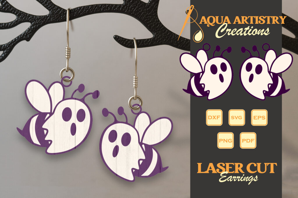 Bee Wearing Boo Costume Laser Cut Earring Design