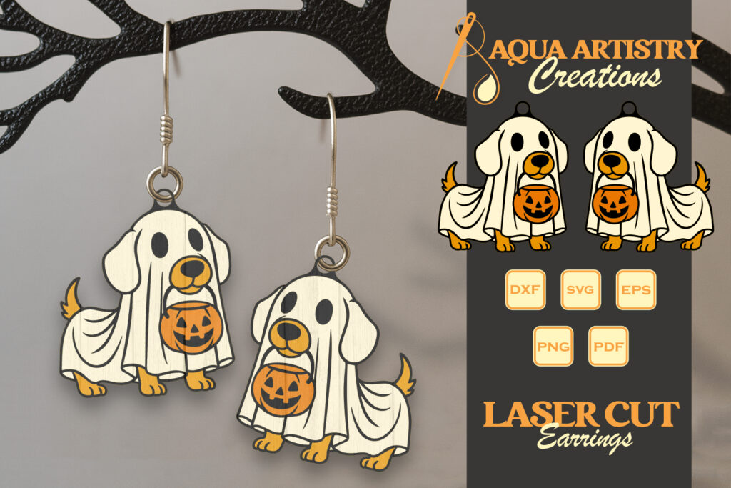 Trick or Treat Dog Boo Ghost Laser Cut Earring Design