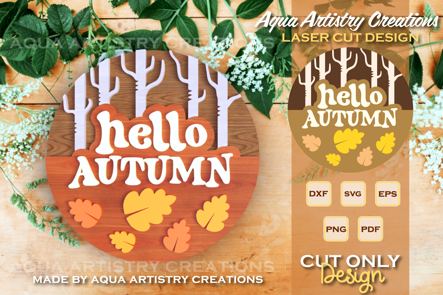 Hello Autumn Round Sign Welcome Door Laser Cut Signs SVG Files