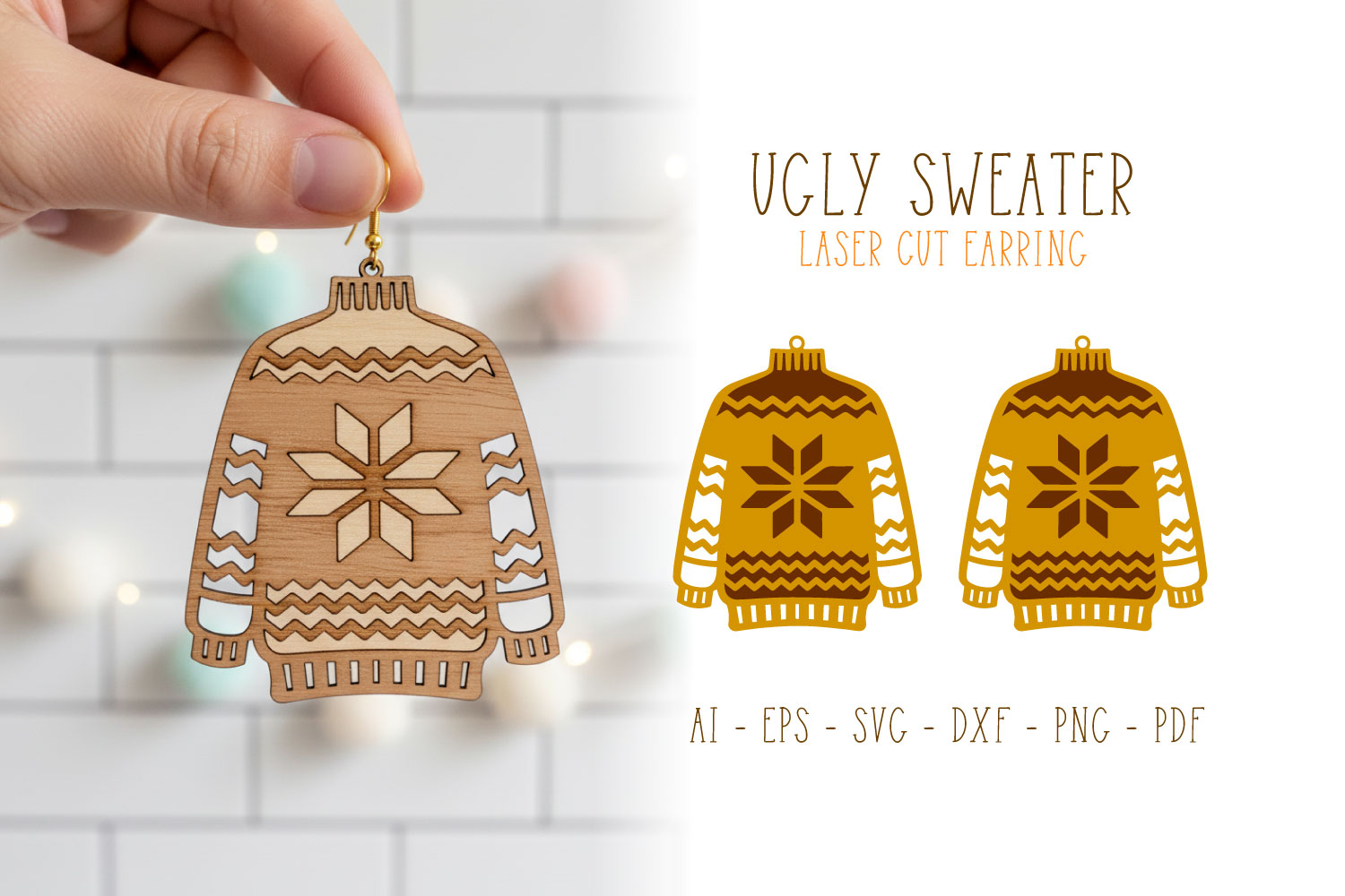 Ugly Sweater Christmas Earring Laser Cut Design