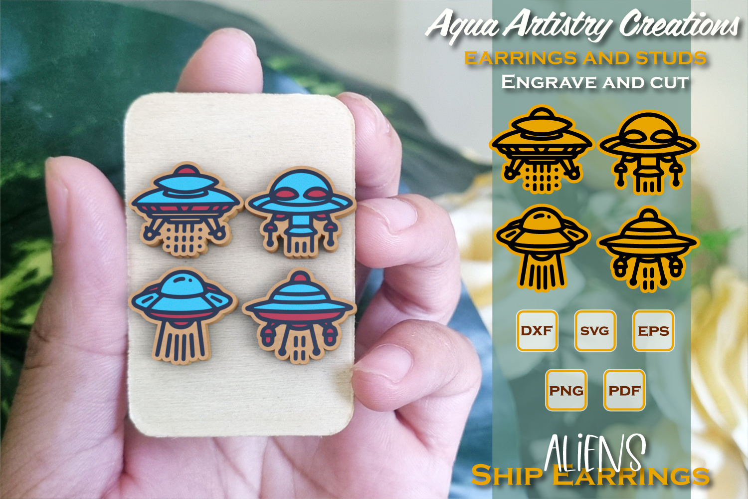 Alien Ships Laser Cut Wooden Studs Designs Set