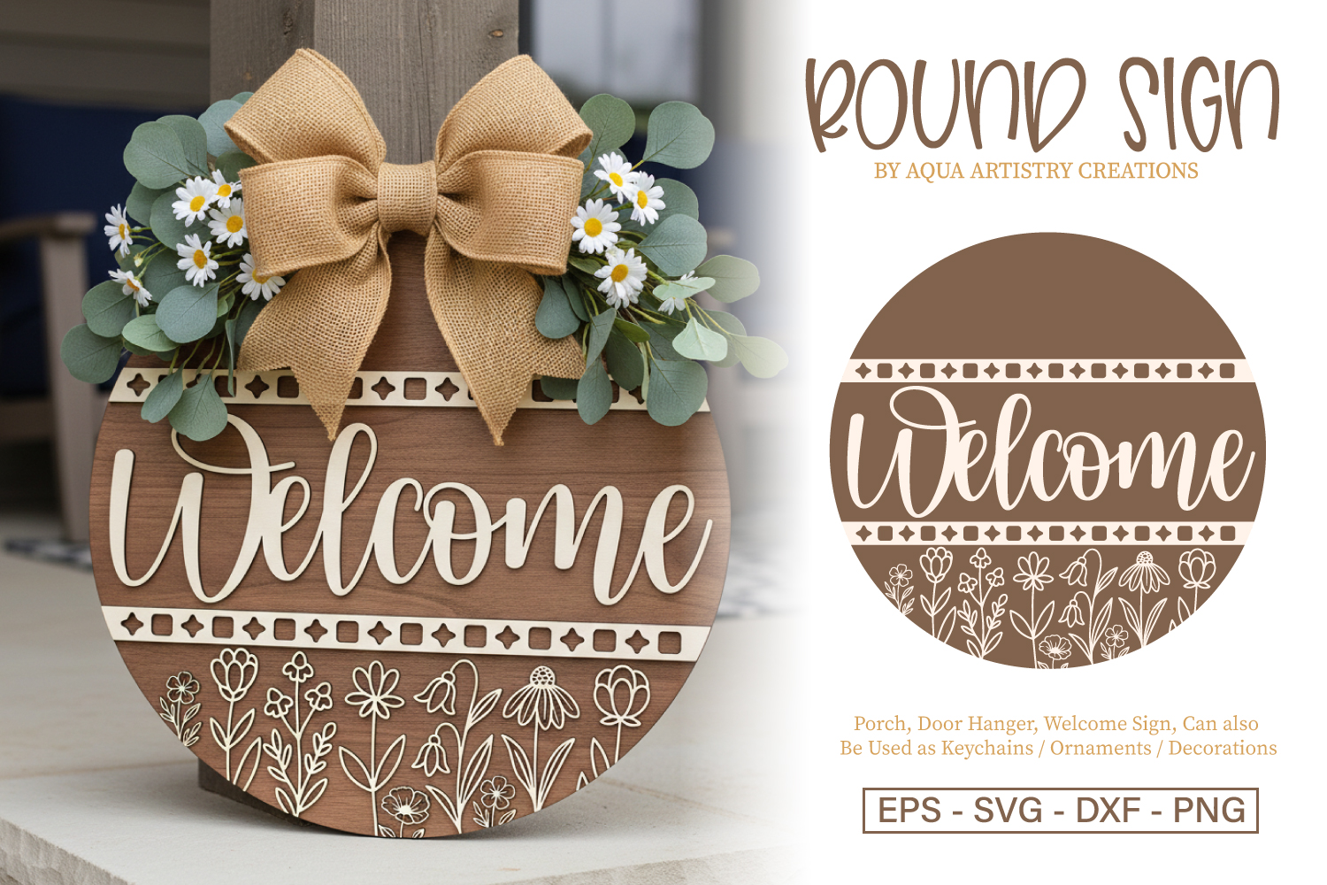 Welcome Wild Floral Laser Cut Round Sign