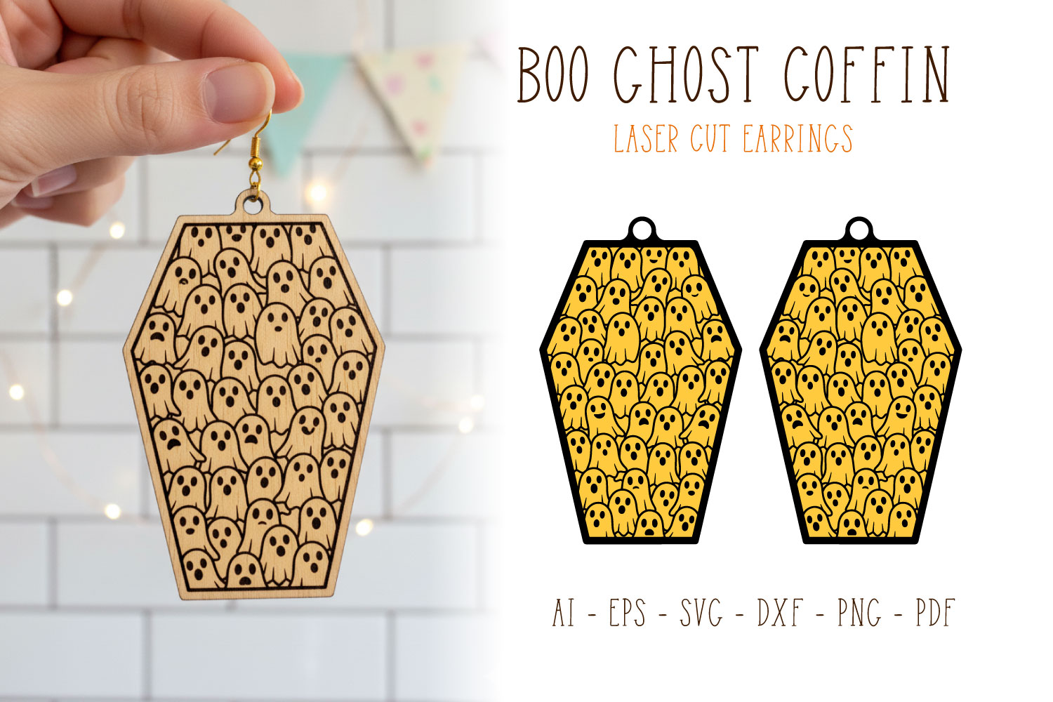 Halloween Coffin Boo Ghosts Pattern Laser Cut Earrings