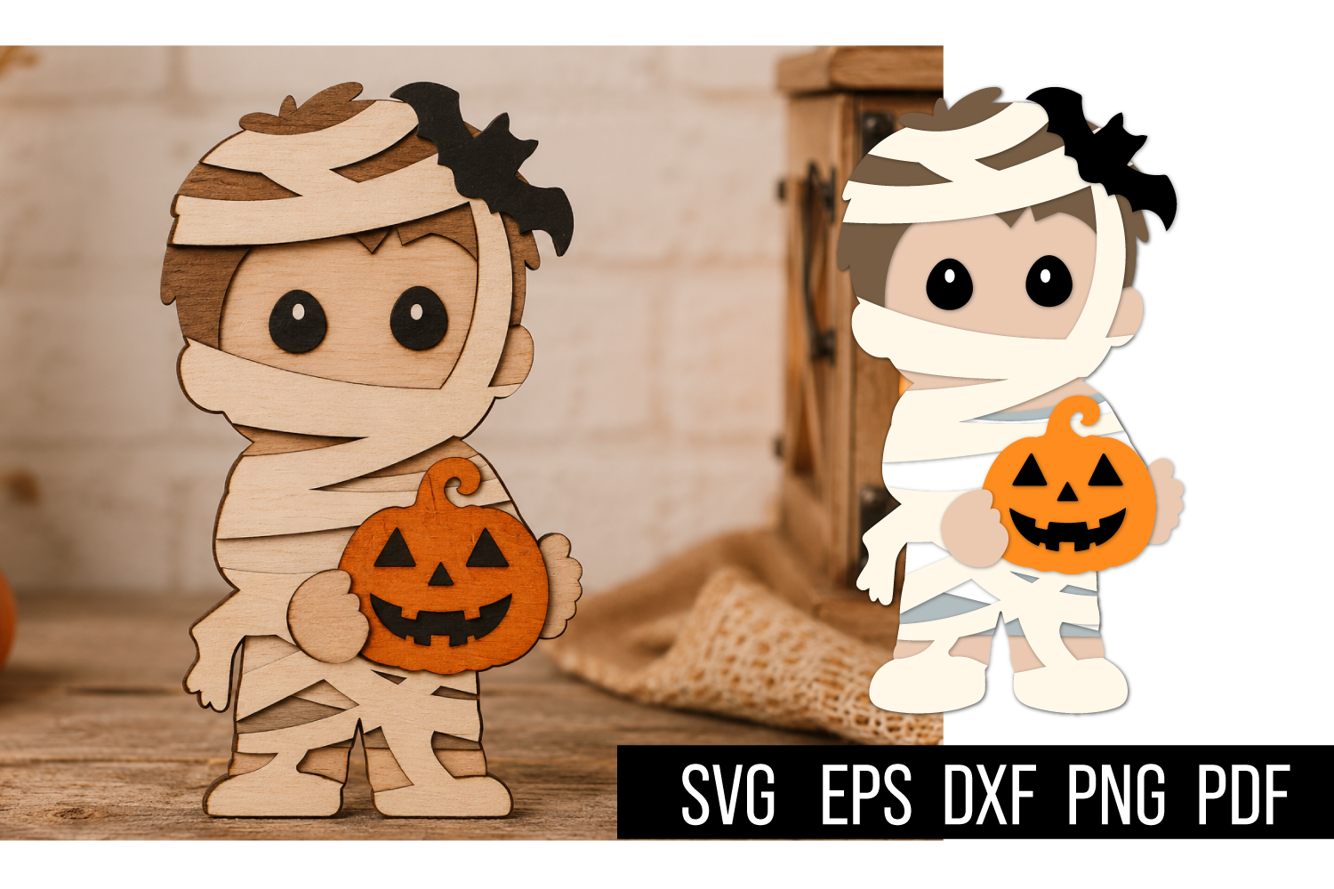 Halloween Boy Wearing Mummy Costume Laser Cut Home Decoration