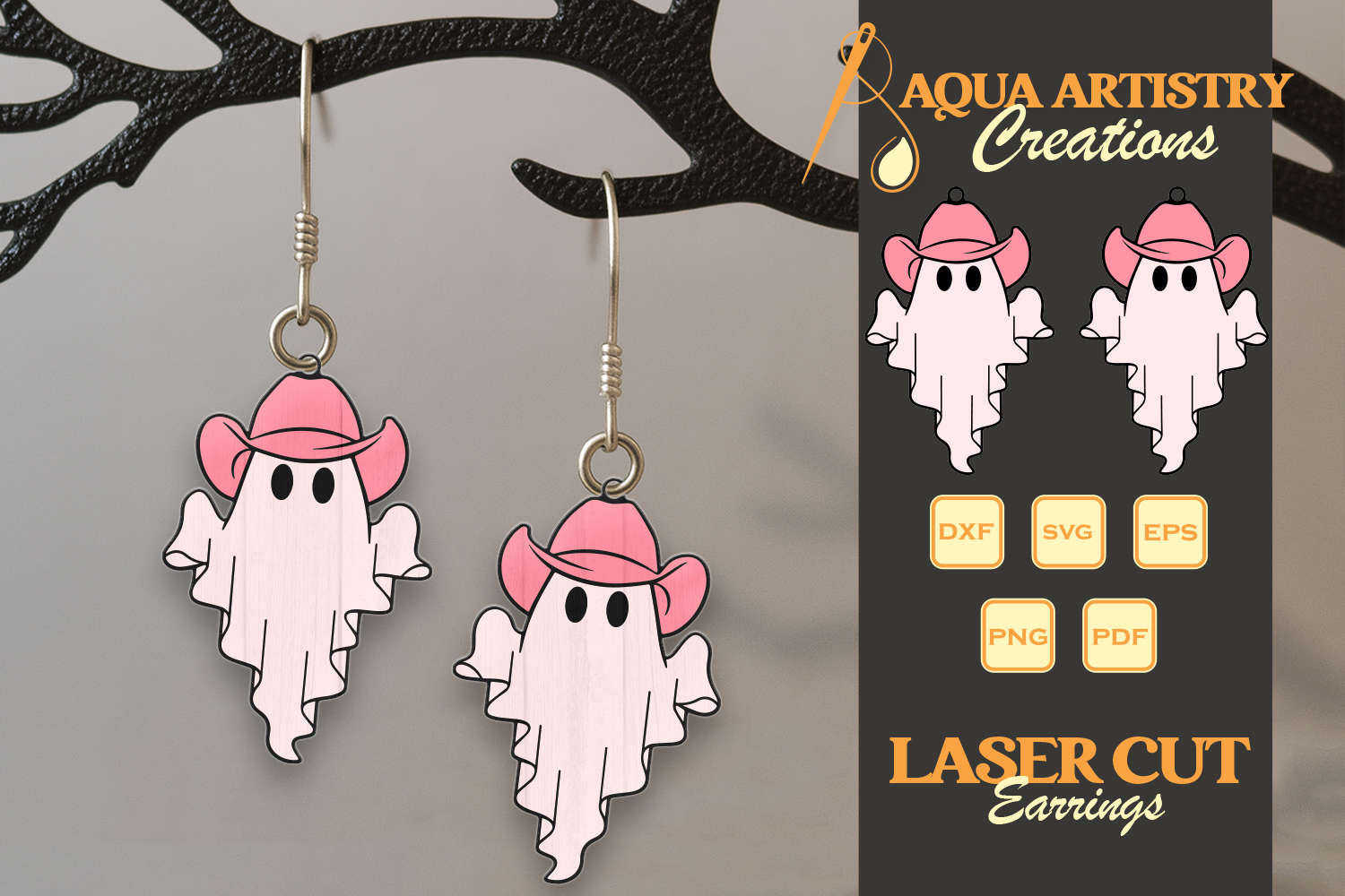 Cowboy Boo Ghost Laser Cut Earring Design