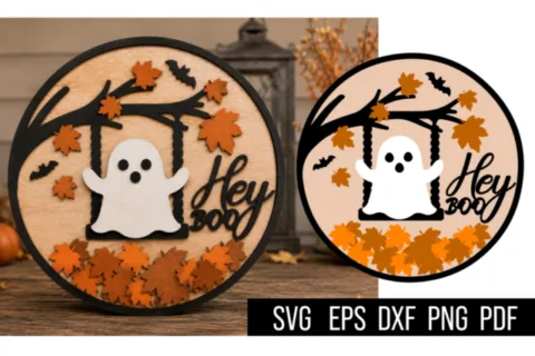 Hey Boo Welcome Door Sign Laser Cut SVG File