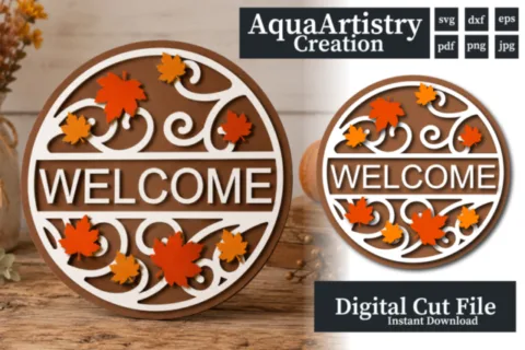 Fall Welcome Door Sign Laser Cut SVG file instant download