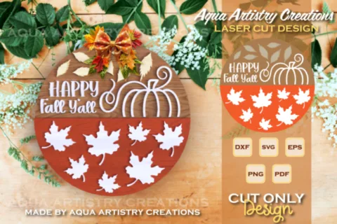 Happy Fall Y'all Round Laser Cut Design