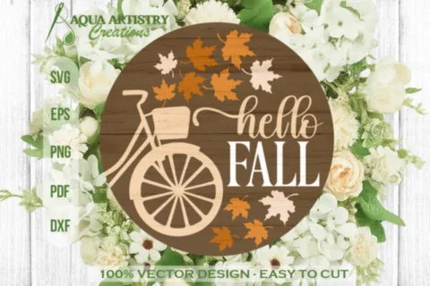 Bicycle Hello Fall Laser Cut Round Design