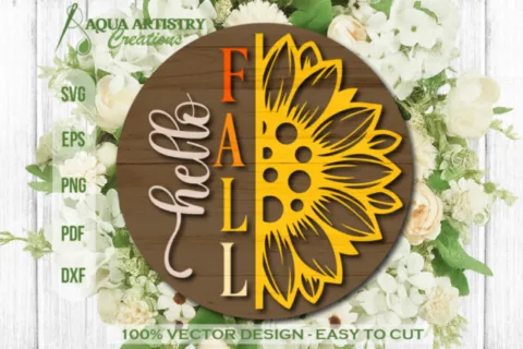 Half Sunflower Hello Fall Laser Cut SVG Design