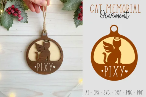 Cat with Wings memorial Laser Cut Ornament Design