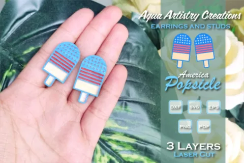 Laser Cut Layered American Popsicle Studs Earrings