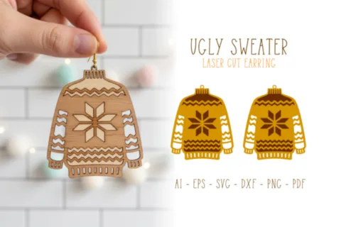 Ugly Sweater Christmas Earring Laser Cut Design