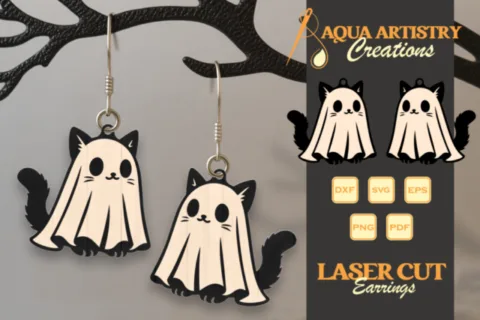 Cat under Boo Costume Laser Cut Earrings and Keychain