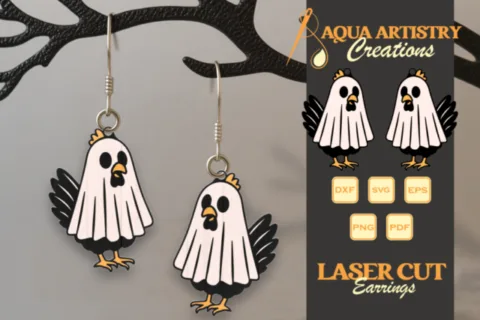 Chicken Wearing Boo Costume Laser Cut Earring and Keychain