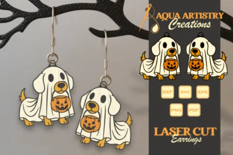 Trick or Treat Dog Boo Ghost Laser Cut Earring Design