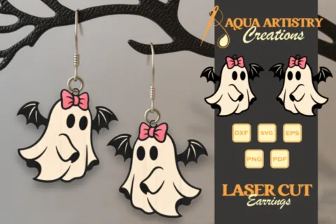 Boo Ghost with Bat Wings Laser Cut Earrings