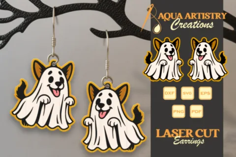 Boo Dog Ghost Funny and Cute Laser Cut Earrings