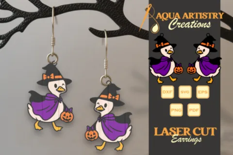 Witch Goose Halloween Laser Cut Earrings