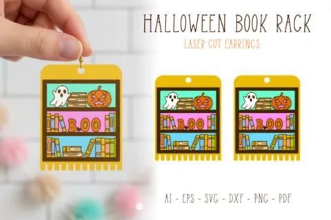 Halloween Books Shelf Laser Curt Earring Design