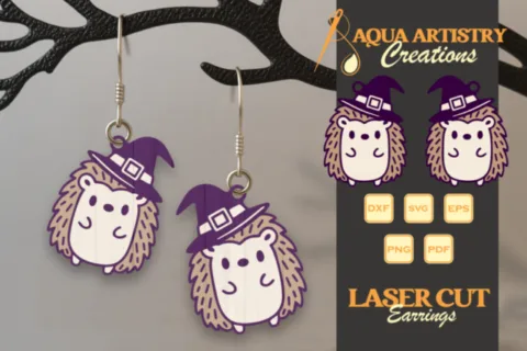 Hedgehog Witch Cute Halloween Laser Cut Earrings