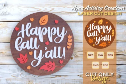 Happy Fall Y'all Autumn Season round welcome door sign