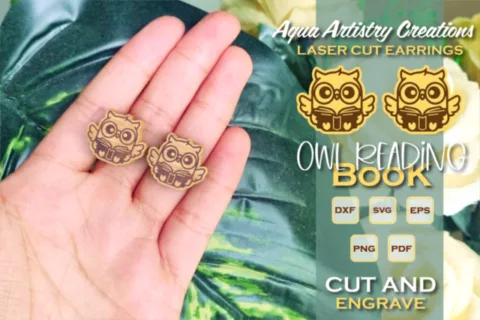 Owl Reading Book Laser Cut Wooden Studs Laser Cut Design